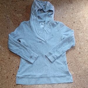 Lacoste Vintage Women's Grey Thermal Knit Lined Pullover Hooded Sweater M